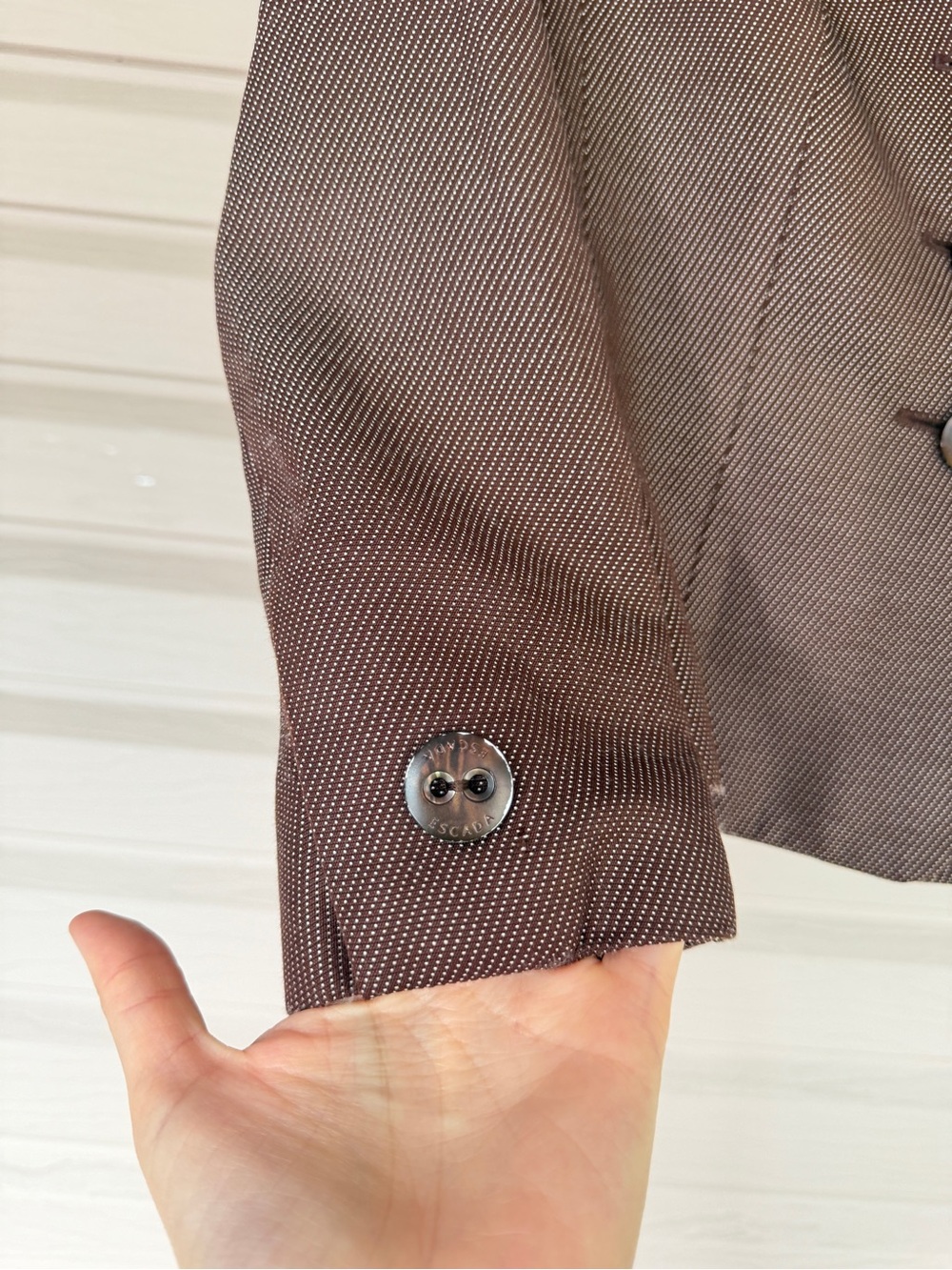 Escada Brown Micro Textured Wool Silk Tailored Blazer Quiet Luxury M - Picture 6 of 16